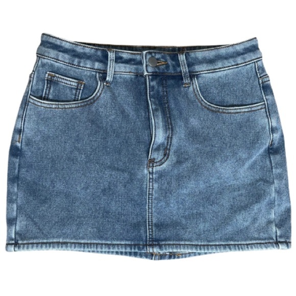 Y2K Denim Mini Skirt with White Bow Detail – Size L (US 8/10) - Picture 2 of 5